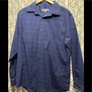 Men’s long-sleeve Blue plaid shirt.  Slim fit